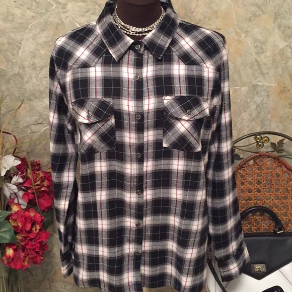 Overdrive 🌹plaid button down shirt top - Picture 1 of 8